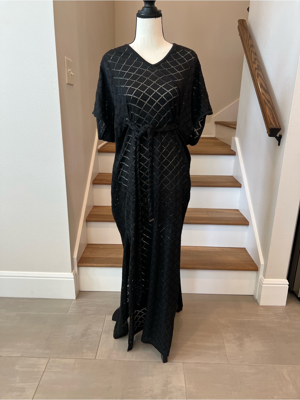 Black Knit Maxi Dress with Belt